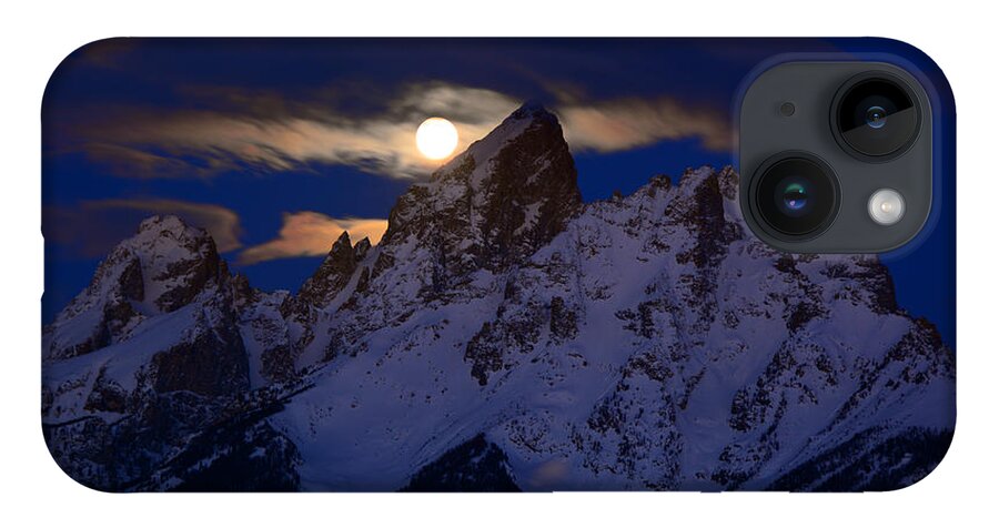 Full Moon Sets Over The Grand Teton iPhone 14 Case featuring the photograph Full Moon Sets Over the Grand Teton by Raymond Salani III
