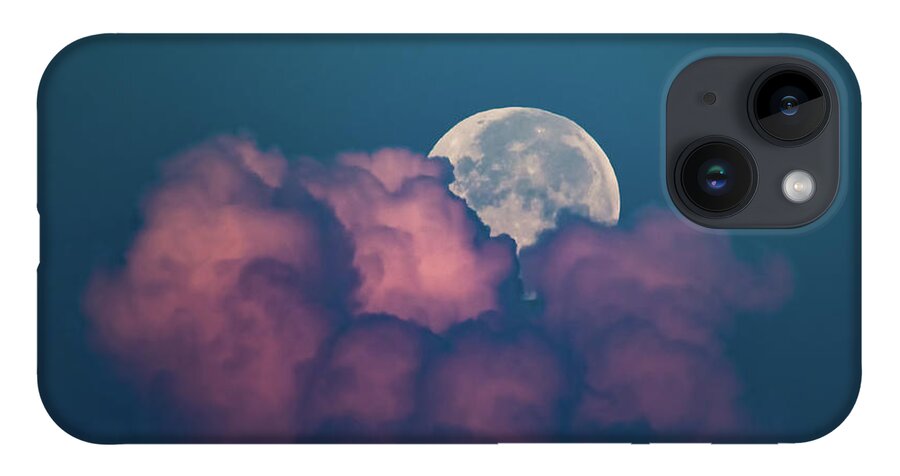 Sky iPhone 14 Case featuring the photograph Full Moon Setting Behind Pink Clouds by Artful Imagery