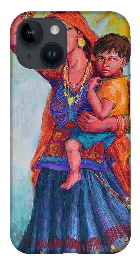 Tribal Woman iPhone 14 Case featuring the painting Fun Ride, Kutch by Jyotika Shroff