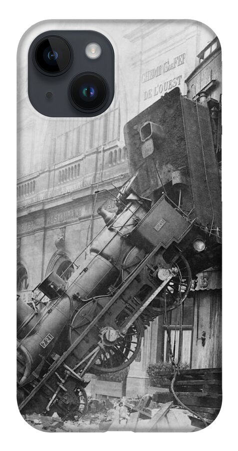 Historic iPhone 14 Case featuring the photograph Gare Montparnasse Train Wreck 1895 by Photo Researchers