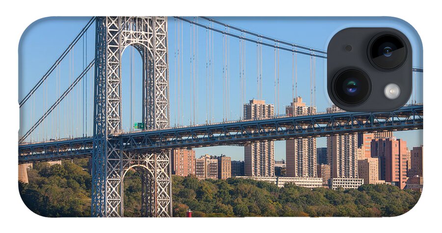 Clarence Holmes iPhone 14 Case featuring the photograph George Washington Bridge and Lighthouse II by Clarence Holmes