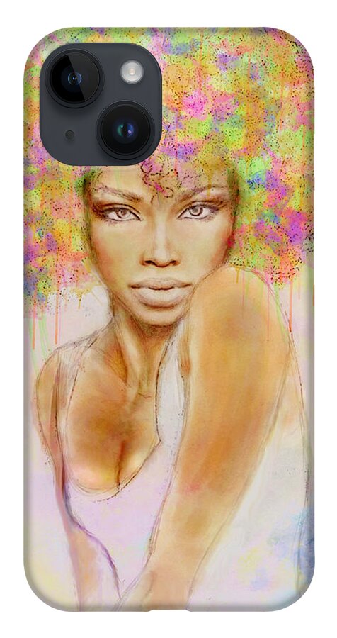 Girl iPhone 14 Case featuring the painting Girl with new hair style by Lilia D