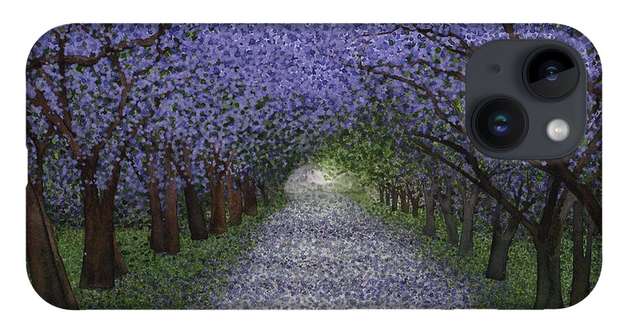 Jacaranda iPhone 14 Case featuring the painting Glade - Jacaranda Trees in Spring by Hilda Wagner