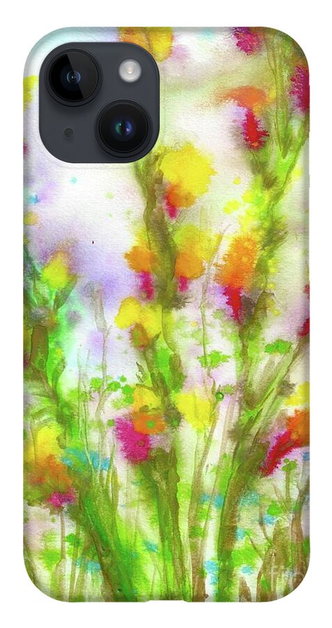 Happy Vertical Shapes And Colors Make These Expressive Flowers Bloom In The Eyes Of The Beholder. iPhone 14 Case featuring the painting Glads by Francelle Theriot