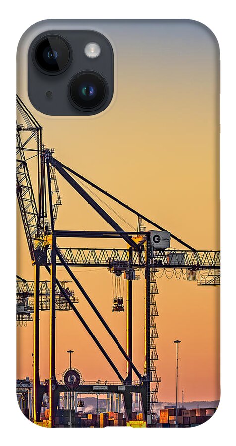 Crane iPhone 14 Case featuring the photograph Global Containers Terminal Cargo Freight Cranes by Susan Candelario