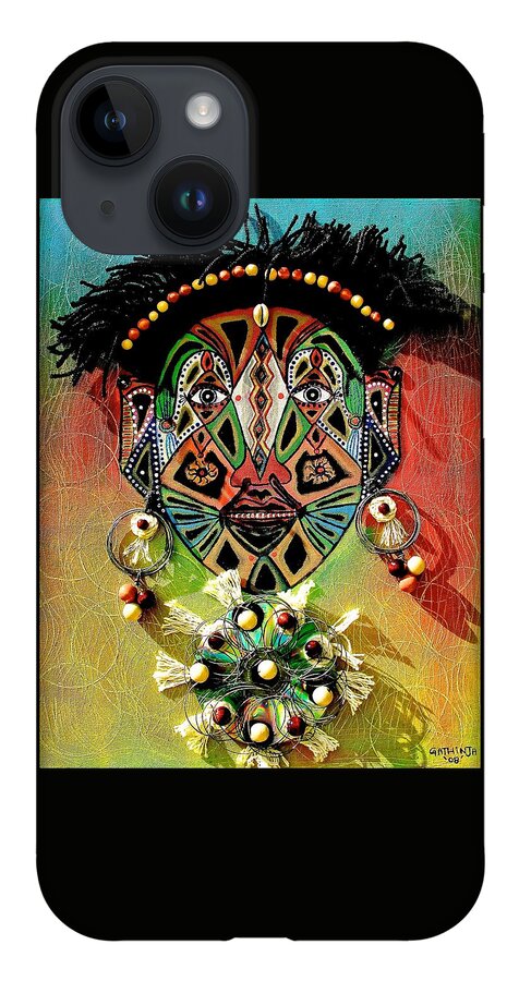 True African Art iPhone 14 Case featuring the painting Glocal Child by Gathinja