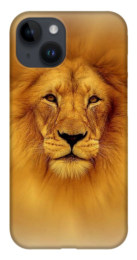 Lion Head iPhone 14 Case featuring the digital art Golden Lion by Lilia D