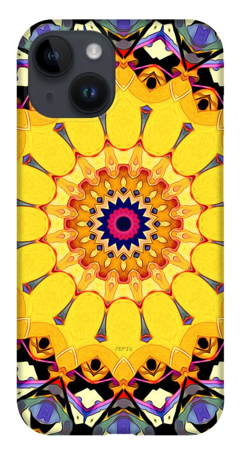Mandala iPhone 14 Case featuring the digital art Golden Mandala Abstract by Phil Perkins