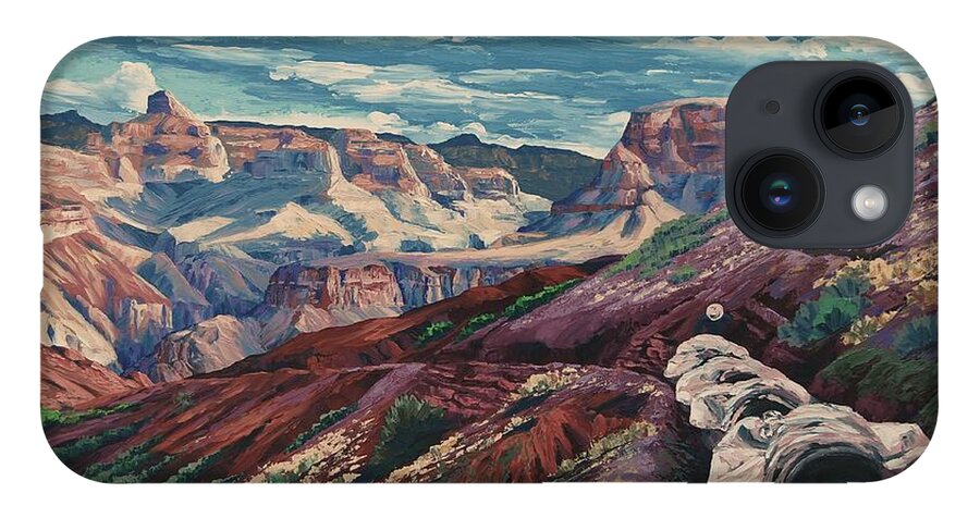 Landscape iPhone 14 Case featuring the painting Grand Canyon Mule Skinners by Cheryl Fecht