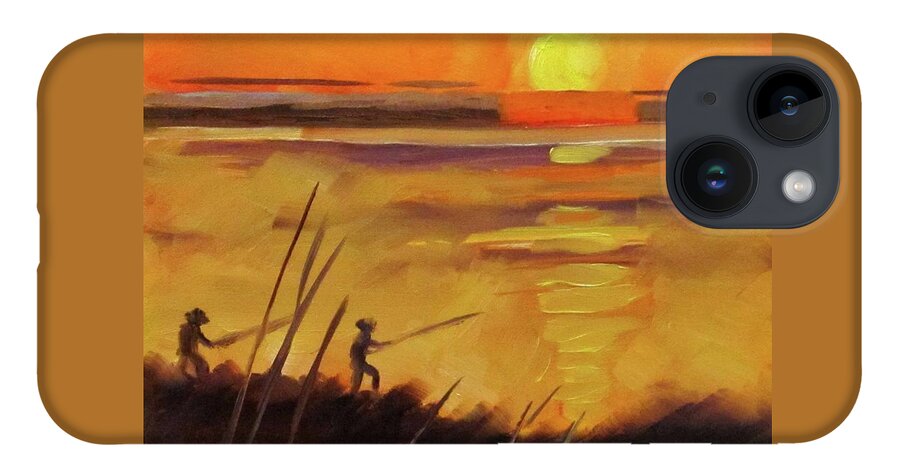 Gulf Coast iPhone 14 Case featuring the painting Grand Isle Fishermen by Adele Bower