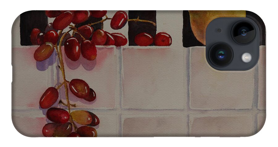 Fruit iPhone 14 Case featuring the painting Grapes and Pear by Ruth Kamenev