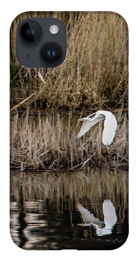 Great Egret iPhone Case featuring the photograph Great Egret's flight to a new position by Torbjorn Swenelius