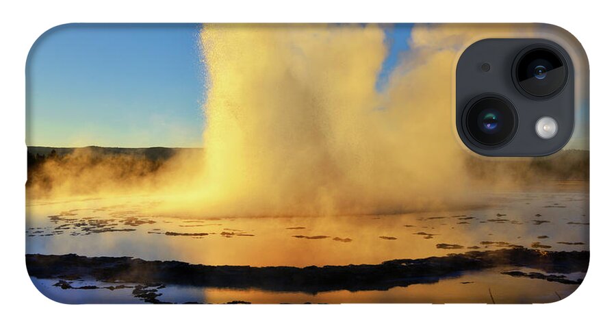 Great Fountain Geyser iPhone 14 Case featuring the photograph Great Fountain Geyser Sunset Eruption by Greg Norrell