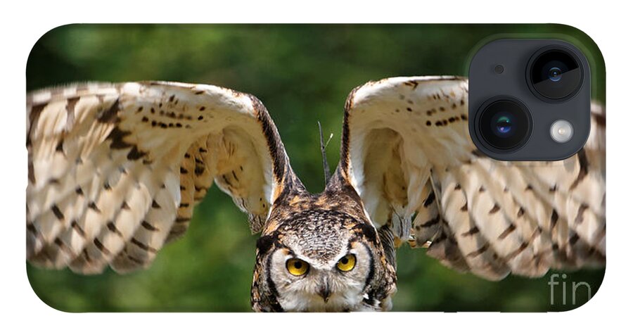 Great Horned Owl iPhone 14 Case featuring the photograph Great Horned Owl - In Flight by Sue Harper