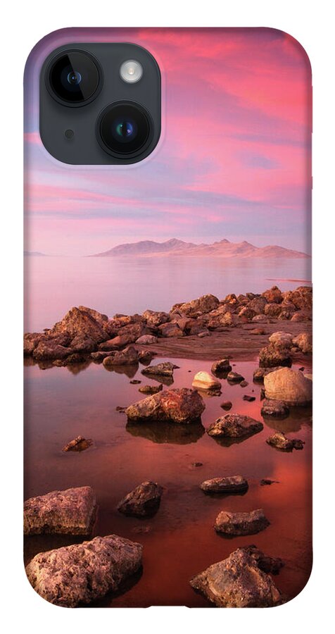 Utah iPhone 14 Case featuring the photograph Great Salt Lake and Antelope Island Sunset by Brett Pelletier