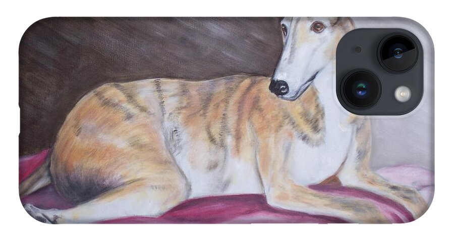 Brindle iPhone 14 Case featuring the painting Greyhound Number 2 by George Pedro