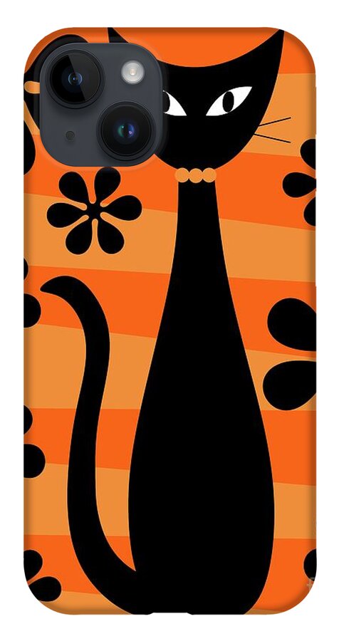 Donna Mibus iPhone Case featuring the digital art Groovy Flowers with Cat Orange and Light Orange by Donna Mibus