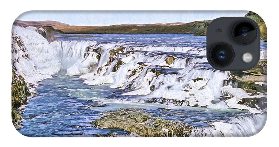 Europe iPhone 14 Case featuring the digital art Gullfoss Waterfalls 3 by Roy Pedersen