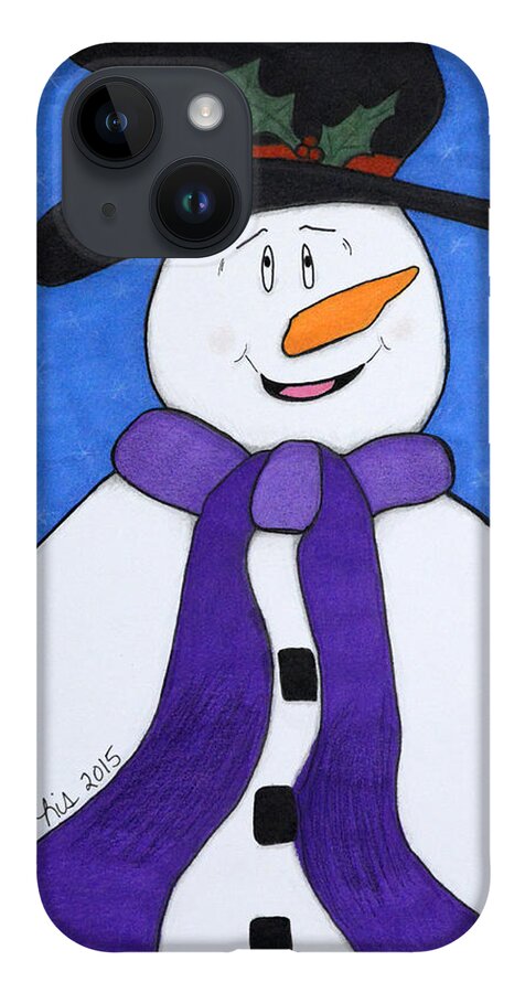 Snowman iPhone Case featuring the drawing Happiness Snowman by Lisa Blake