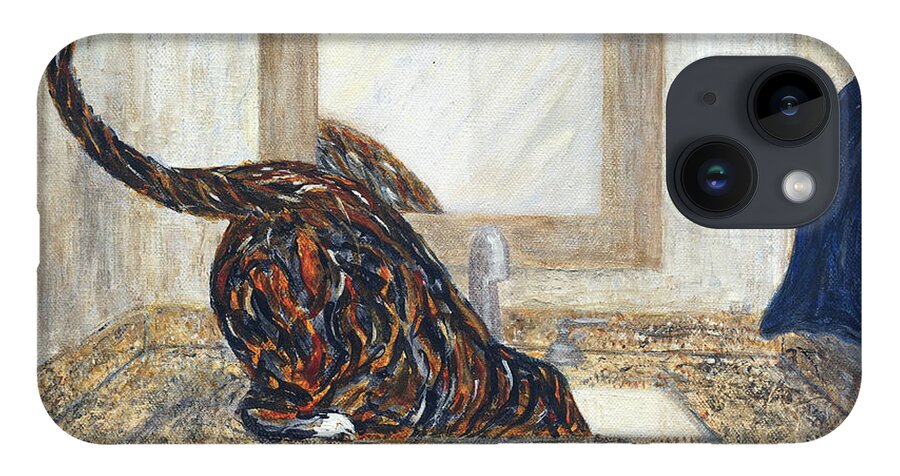 Cat iPhone 14 Case featuring the painting Happy Hour by Kathryn Riley Parker