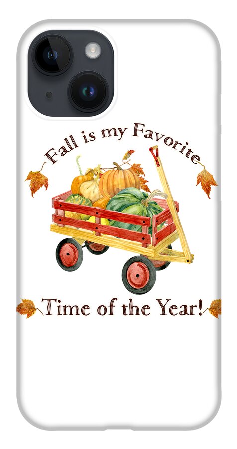 Fall Is My Favorite iPhone 14 Case featuring the painting Harvest Red Wagon Pumpkins n Leaves by Audrey Jeanne Roberts