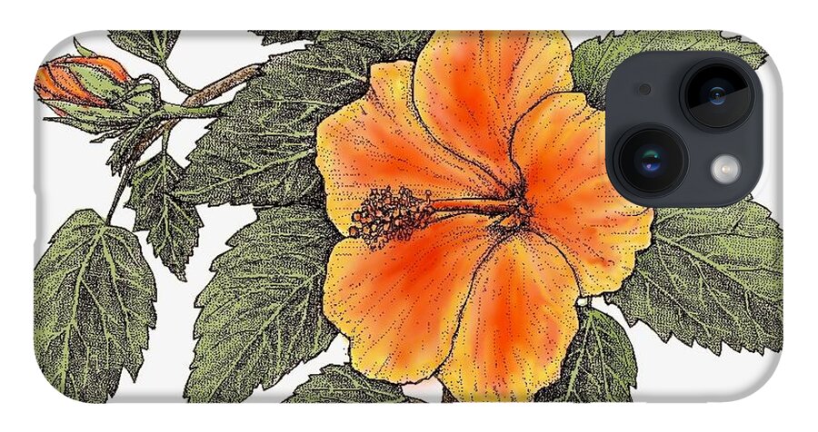 Hibiscus iPhone 14 Case featuring the digital art Hawaiian Hibsiscus orange by Stephen Jorgensen
