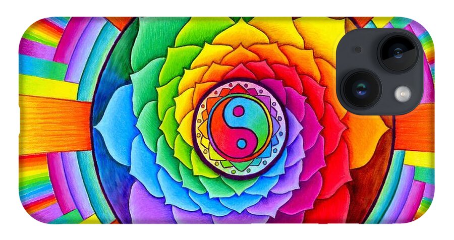 Mandala iPhone 14 Case featuring the drawing Healing Lotus by Rebecca Wang