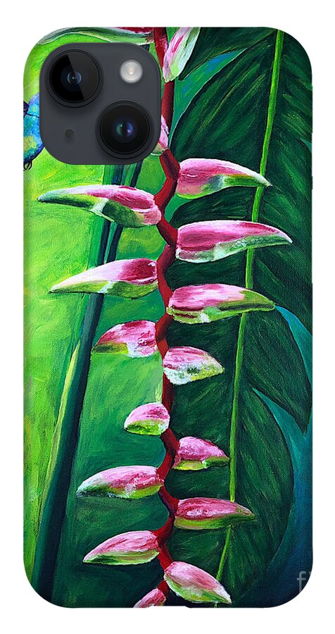 Heliconia Flower iPhone 14 Case featuring the painting Heliconia Flower and Friend by Laura Forde