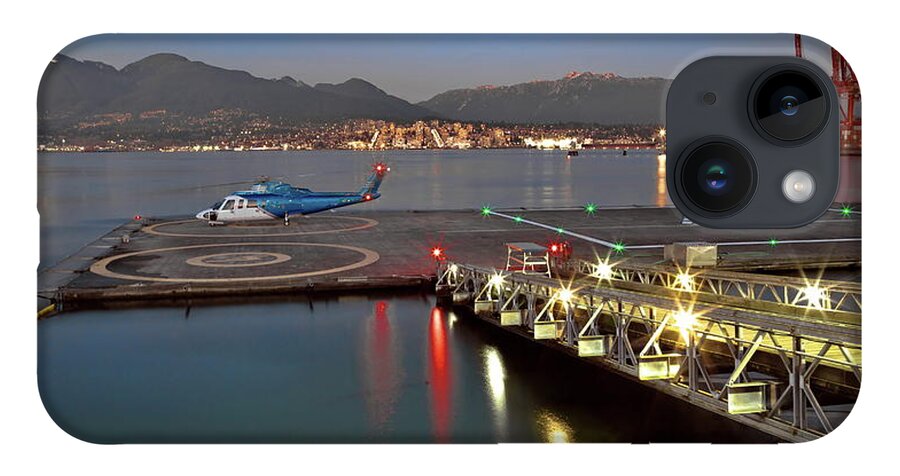 Alex Lyubar iPhone 14 Case featuring the photograph Heliport in the Vancouver's port by Alex Lyubar