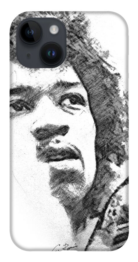 Jimmi iPhone 14 Case featuring the drawing Hendrix by Charlie Roman