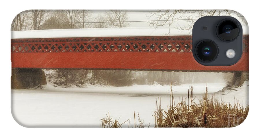 Covered Bridge iPhone 14 Case featuring the photograph Henry Covered Bridge in Winter by Phil Spitze