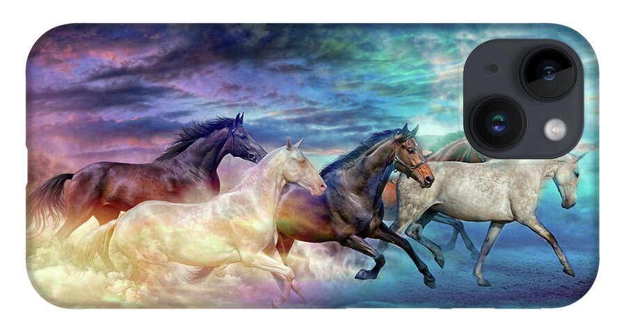 Horses iPhone 14 Case featuring the digital art Herd of horses in pastel by Lilia D