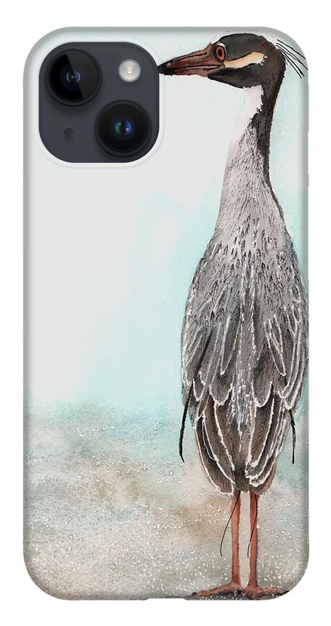 Heron iPhone 14 Case featuring the painting Heron Posing by Hilda Wagner