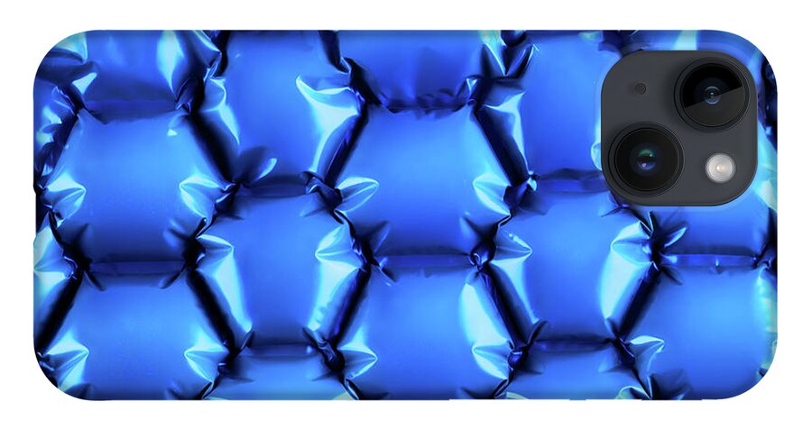 Abstract iPhone 14 Case featuring the photograph Hexagonal blue bubble textured background by Simon Bratt