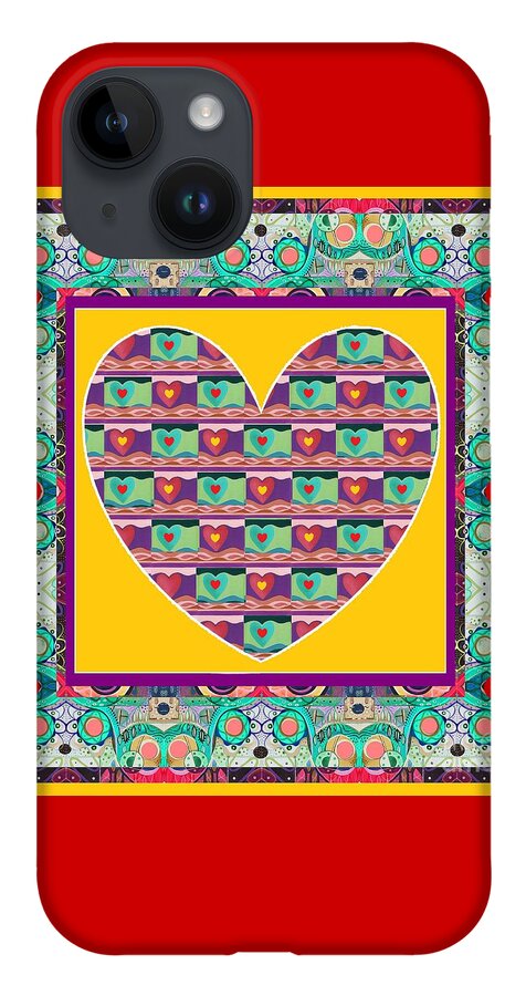 Hearts iPhone 14 Case featuring the mixed media Higher Love - Heart of Hearts by Helena Tiainen