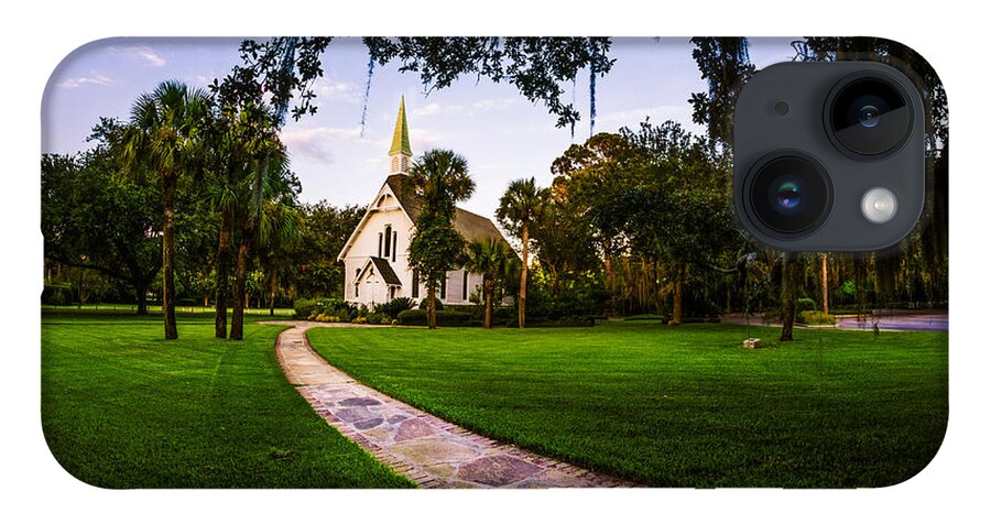 Epworth By The Sea iPhone 14 Case featuring the photograph His Light Shines Beyond Oaks and Palms by Chris Bordeleau