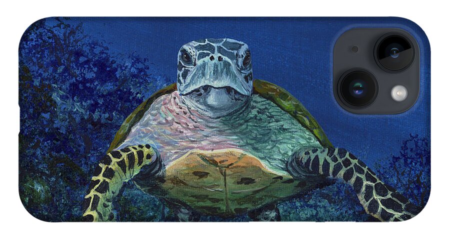 Hawaiian Green Sea Turtle iPhone 14 Case featuring the painting Home Of The Honu by Darice Machel McGuire