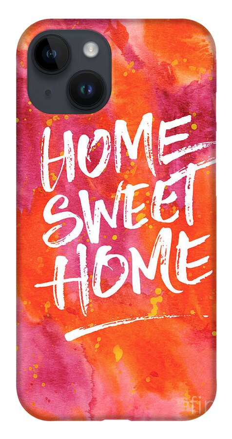 Home Sweet Home iPhone Case featuring the painting Home Sweet Home Handpainted Abstract Orange Pink Watercolor by Beverly Claire Kaiya