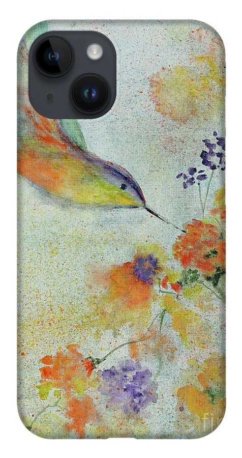 Bird iPhone 14 Case featuring the painting Hummingbird by Karen Fleschler