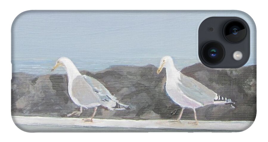Seagulls iPhone 14 Case featuring the painting I Say No by Paula Pagliughi