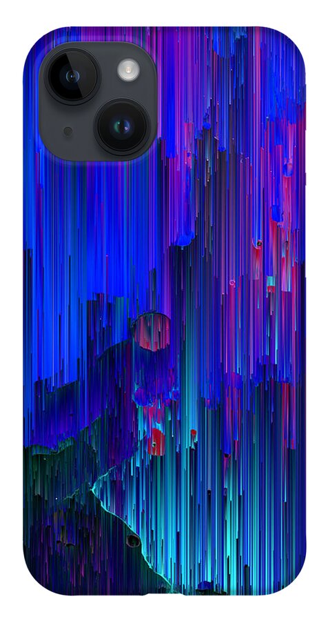 Blue iPhone Case featuring the digital art In the Midst - Pixel Art by Jennifer Walsh
