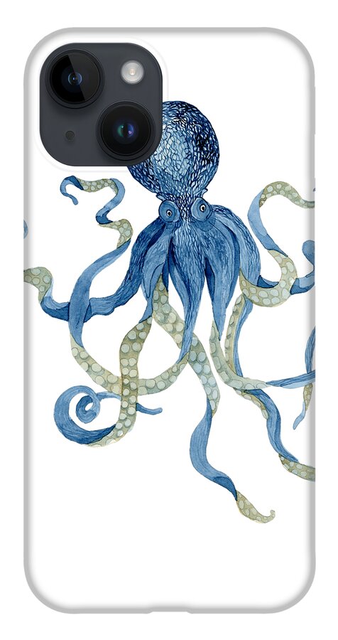 Indigo iPhone 14 Case featuring the painting Indigo Ocean Blue Octopus by Audrey Jeanne Roberts