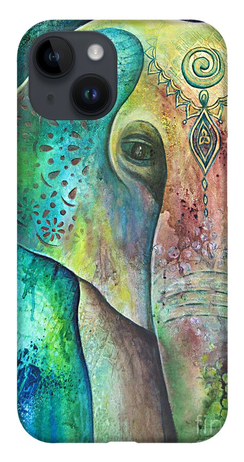 Elephant iPhone 14 Case featuring the painting Sacred Elephant by Reina Cottier