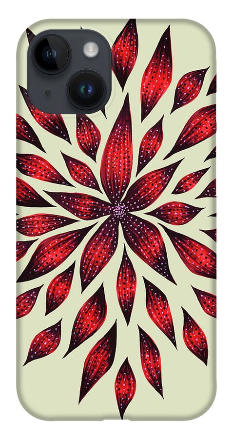 Cool iPhone 14 Case featuring the digital art Ink Drawn Abstract Red Doodle Flower by Boriana Giormova