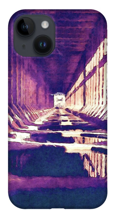 Structure iPhone 14 Case featuring the digital art Inside of An Iron Ore Dock by Phil Perkins