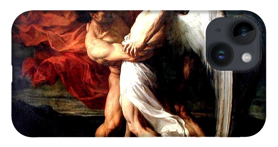 Jacob Wrestling With The Angel iPhone 14 Case featuring the painting Jacob Wrestling with the Angel by Alexander Louis Leloir
