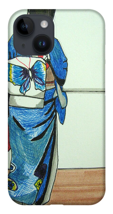 Japonese Culture iPhone 14 Case featuring the drawing Japonese Girl by Patricia Arroyo