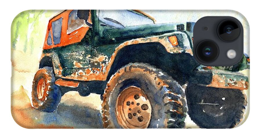 Jeep iPhone Case featuring the painting Jeep Wrangler Watercolor by Carlin Blahnik CarlinArtWatercolor