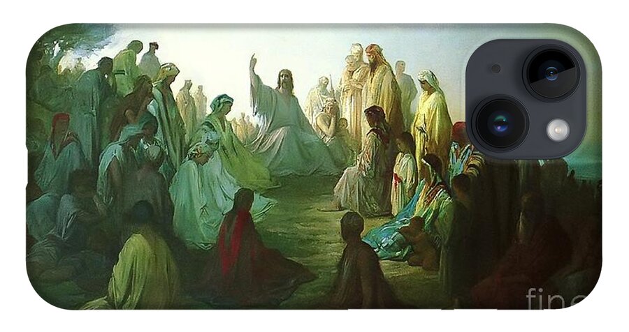 Jesus Preaching The Sermon On The Mount Gustave Dore iPhone 14 Case featuring the painting Jesus Preaching the Sermon by MotionAge Designs