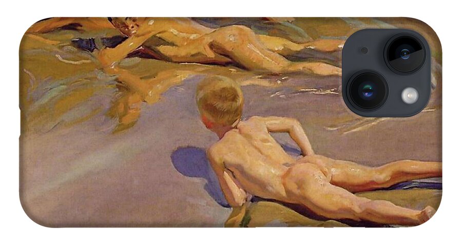 Children On The Beach iPhone 14 Case featuring the painting Children on the Beach by Joaquin Sorolla